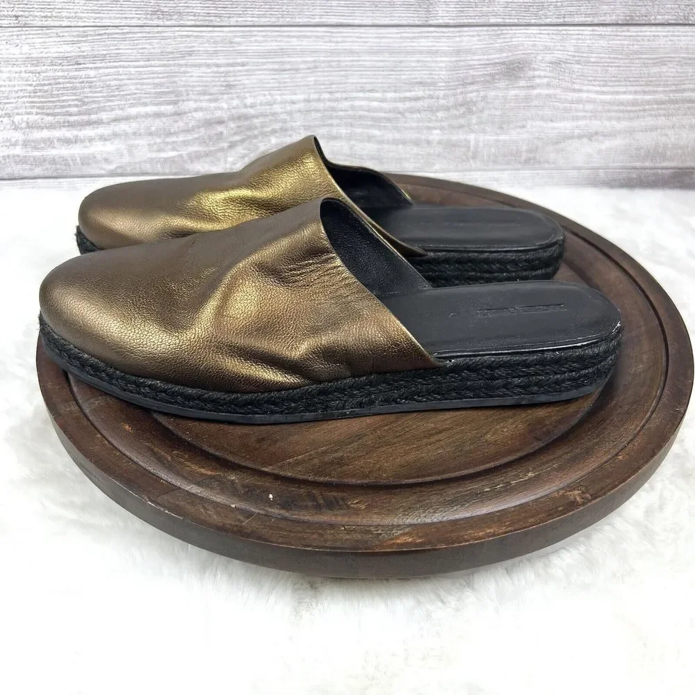 Rachel Comey Women’s Gold Leather Espadrilles Mules Size 6 Flats Shoes